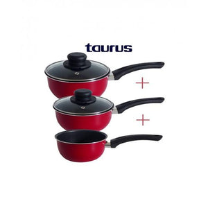 Taurus Lot 3 Casseroles+couvercles rouge VITAL Anti-Adhésive 18 cm+ 16 cm et 14 cm